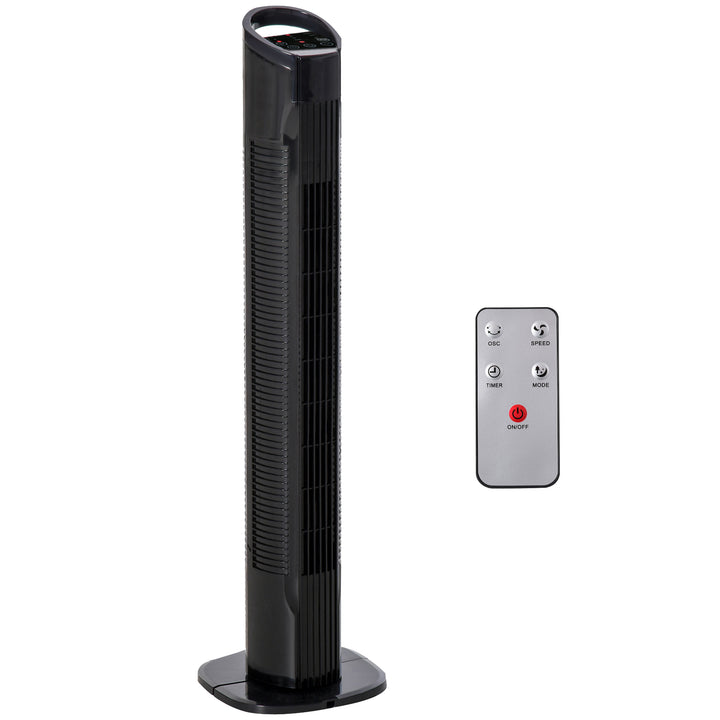 Ventoinha de Coluna 50W com Controlo Remoto 3 Velocidades Ecrã LCD Temporizador 7,5h e Oscilante 70° Ø20x78,5 cm Preto
