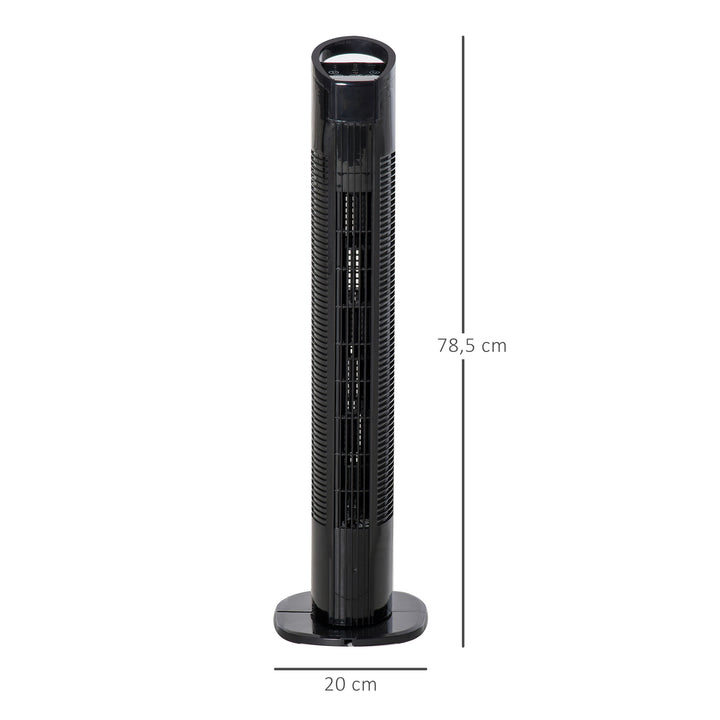 Ventoinha de Coluna 50W com Controlo Remoto 3 Velocidades Ecrã LCD Temporizador 7,5h e Oscilante 70° Ø20x78,5 cm Preto