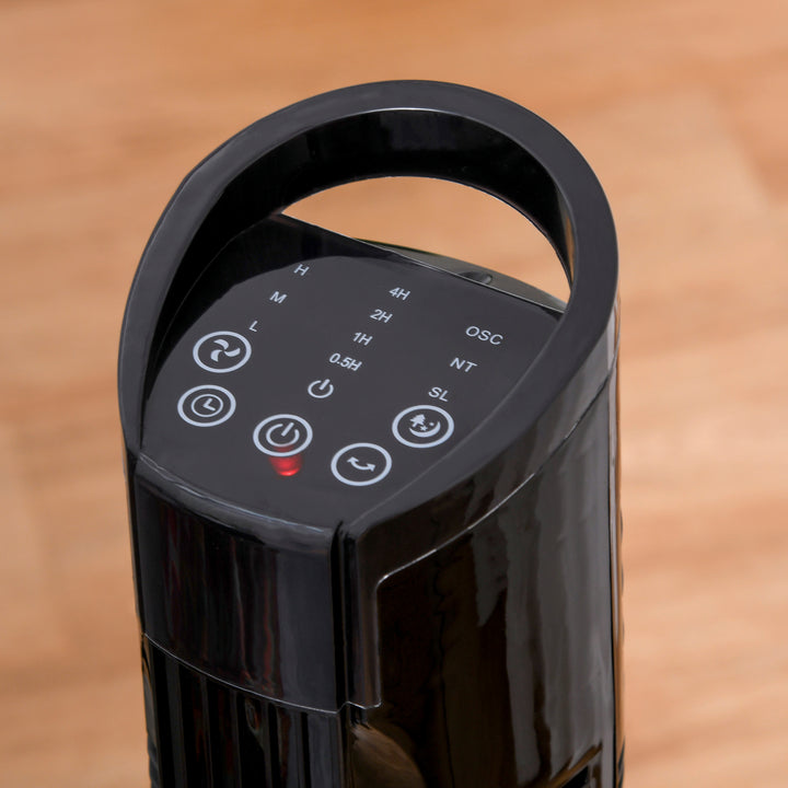 Ventoinha de Coluna 50W com Controlo Remoto 3 Velocidades Ecrã LCD Temporizador 7,5h e Oscilante 70° Ø20x78,5 cm Preto