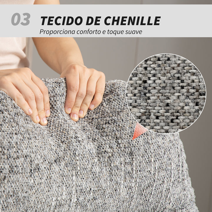 Poltrona Giratória Moderna Poltrona de Sala com Base Cruzada Estofada em Chenille e Couro PU Assento Largo Duplo Pernas de Aço e Apoios de Braço Poltrona Relax para Sala de Estar Quarto 78x95x99 cm Cinza