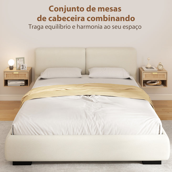 Conjunto de 2 Mesas de Cabeceira Suspensas Mesas de Cabeceira com Gaveta de Vime Prateleira Aberta Economiza Espaço Design Nórdico para Sala de Estar 40x30x25 cm Carvalho