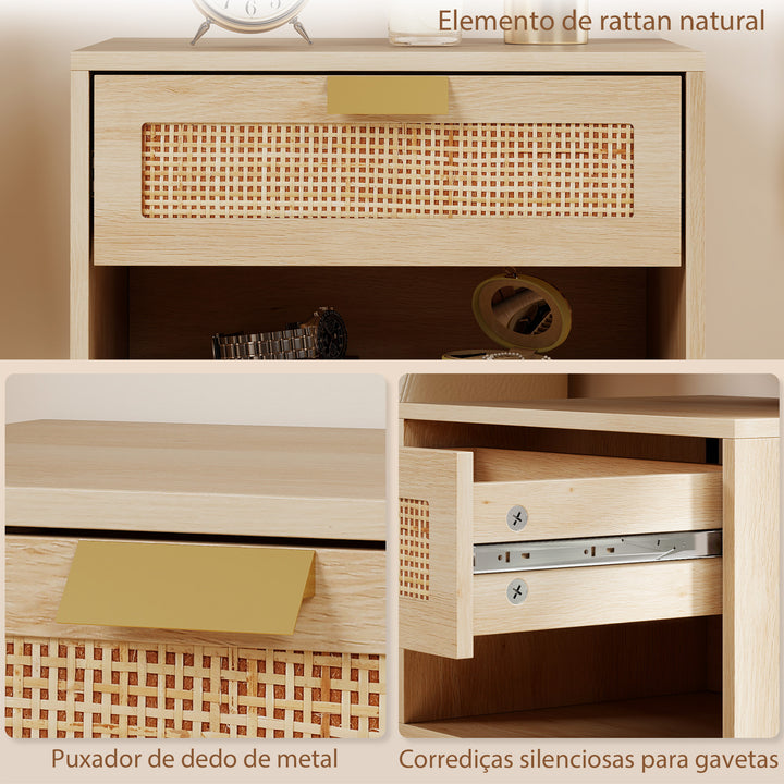 Conjunto de 2 Mesas de Cabeceira Suspensas Mesas de Cabeceira com Gaveta de Vime Prateleira Aberta Economiza Espaço Design Nórdico para Sala de Estar 40x30x25 cm Carvalho