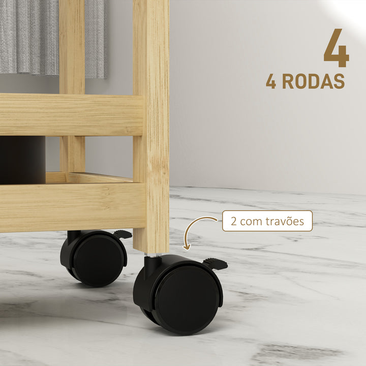 Carrinho para Casa de Banho de Bambu com 3 Níveis Carrinho de Arrumação com Rodas para Casa de Banho Cozinha 55x20x75 cm Madeira