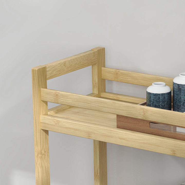 Carrinho para Casa de Banho de Bambu com 3 Níveis Carrinho de Arrumação com Rodas para Casa de Banho Cozinha 55x20x75 cm Madeira