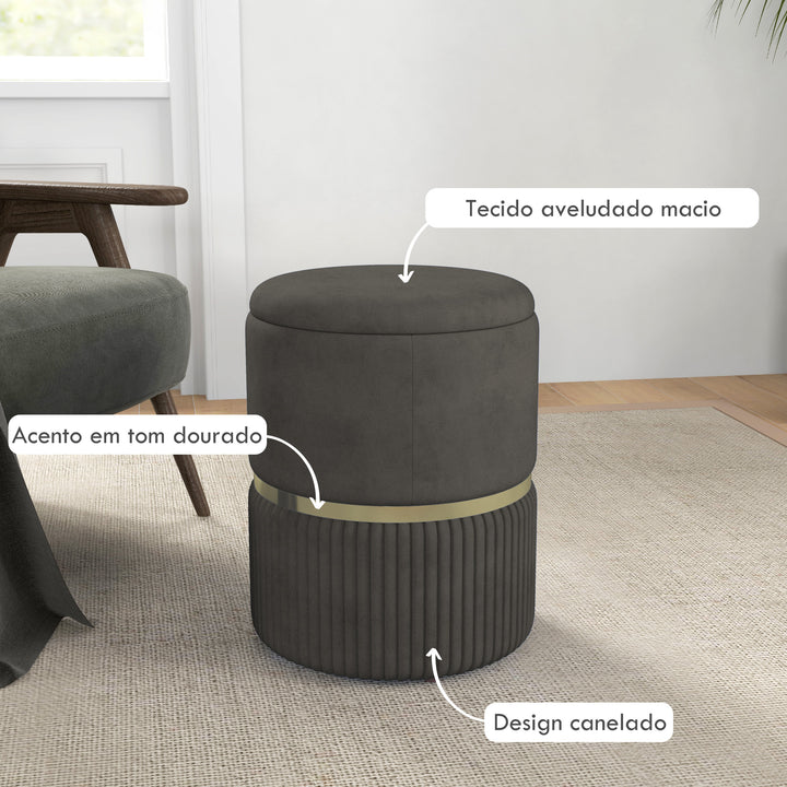 Banco de Armazenamento para Dormitório Puff de Arrumação Estofado em Veludo Banco de Arrumação com Pés Antiderrapantes Ø36x44 cm Cinza