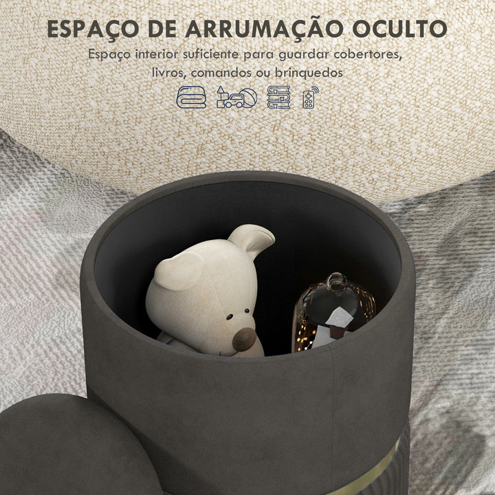 Banco de Armazenamento para Dormitório Puff de Arrumação Estofado em Veludo Banco de Arrumação com Pés Antiderrapantes Ø36x44 cm Cinza