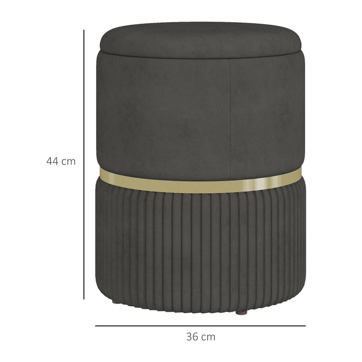 Banco de Armazenamento para Dormitório Puff de Arrumação Estofado em Veludo Banco de Arrumação com Pés Antiderrapantes Ø36x44 cm Cinza