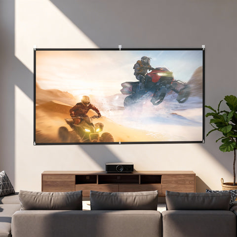 Tela de Projeção Manual 100 Polegadas Ecrã de Projetor, Formato 16:9, HD 4K/8K, Tecido Lavável, para Interior e Exterior, Cinema em Casa, Escritório, Pátio, Branco