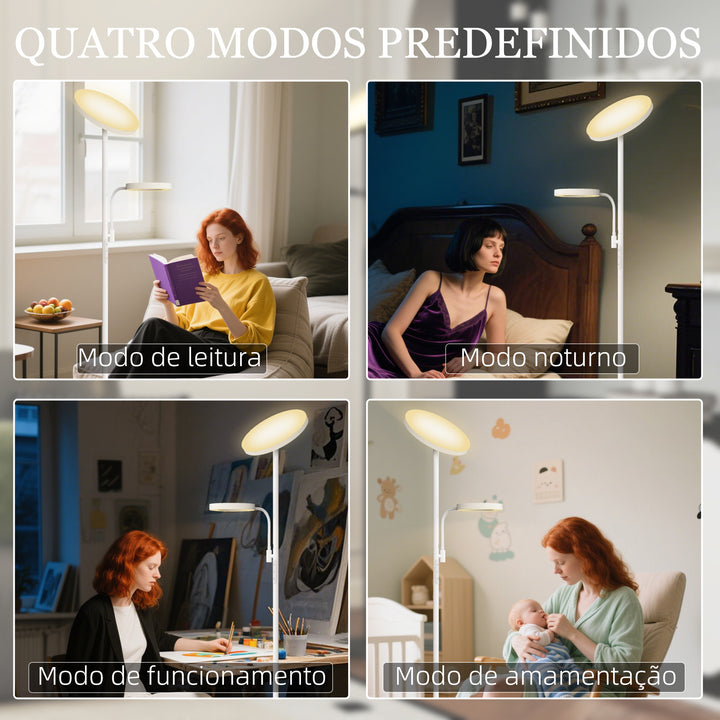 Candeeiro de Pé LED 42W Candeeiro de Pé para Sala Giratória com Controlo Remoto e Táctil Temperatura de Cor e Brilho Ajustáveis para Salas de Estar Quartos Escritórios Ø25x175 cm Branco