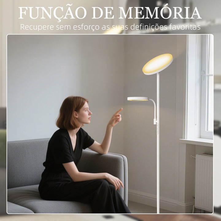 Candeeiro de Pé LED 42W Candeeiro de Pé para Sala Giratória com Controlo Remoto e Táctil Temperatura de Cor e Brilho Ajustáveis para Salas de Estar Quartos Escritórios Ø25x175 cm Branco