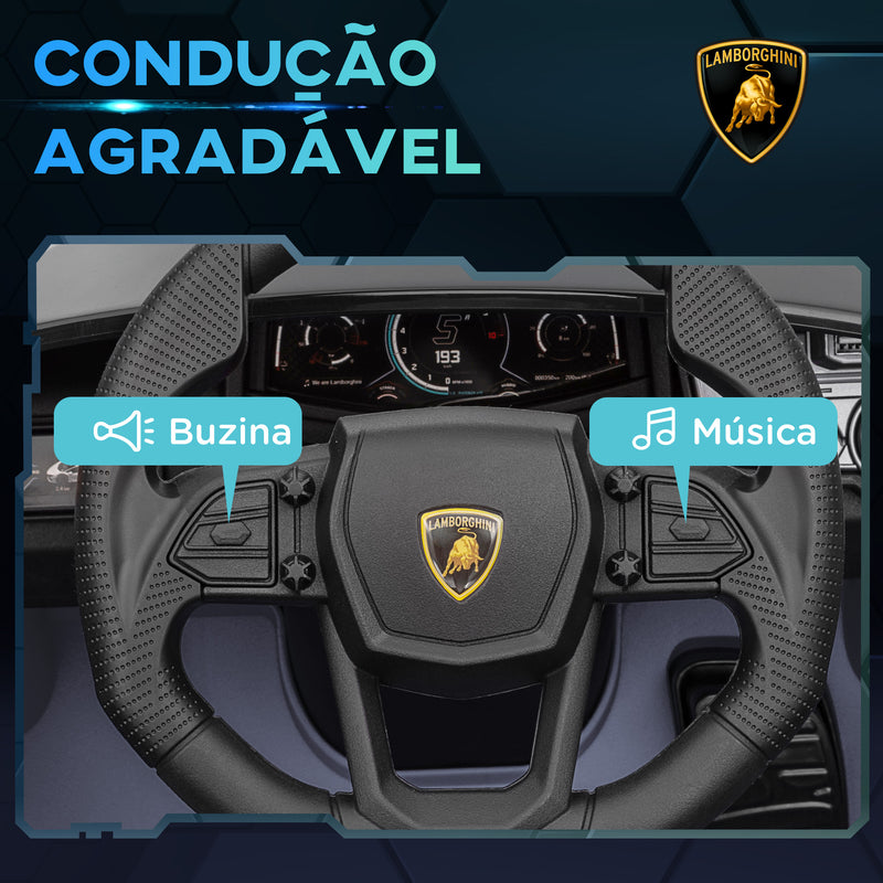 Carro Elétrico para Crianças acima de 3 Anos Carro Lamborghini Revuelto Carro Elétrico para Crianças com Bateria 12V Controlo Remoto Faróis LED Buzina Música e Rodas Auxiliares 105x60x40 cm Cinza