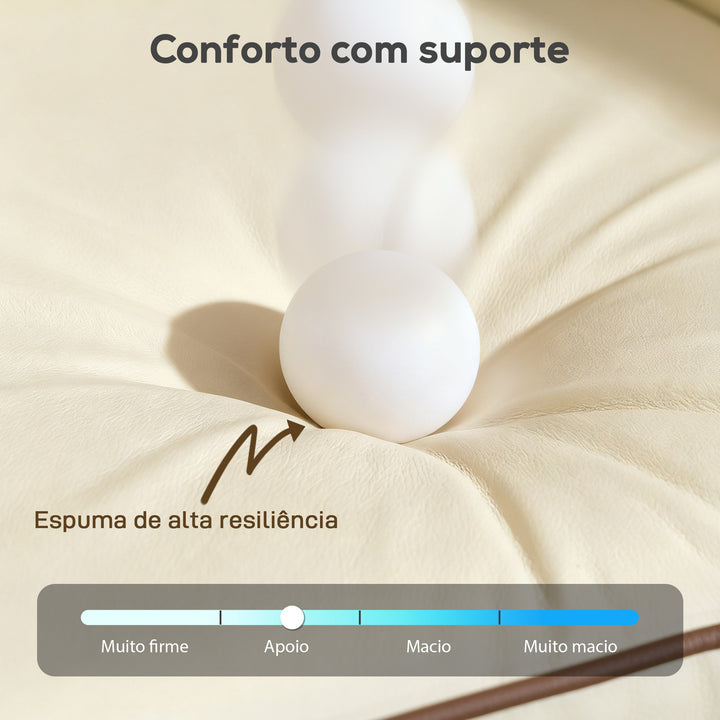 Poltrona Sala de Estar Estofada em Couro Sintético Poltrona Relax Moderna com Assento Largo Acolchoado Espesso Apoios de Braço e Bolso Lateral para Quarto Sala de Estar Capacidade 120 kg Bege