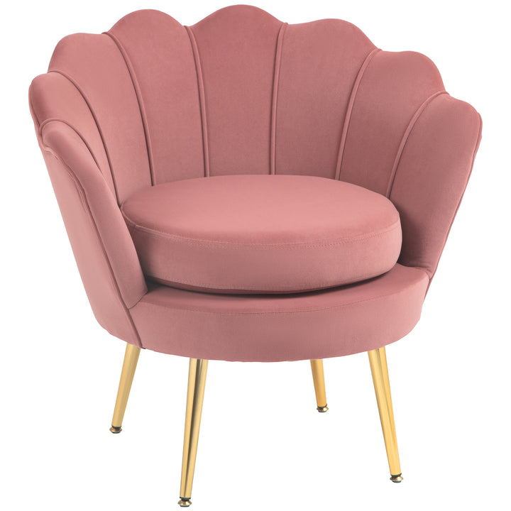Poltrona de Sala Estofada em Veludo Poltrona para Quarto com Encosto em Forma de Concha e Pernas Douradas para Sala de Jantar 76x67x74 cm Rosa