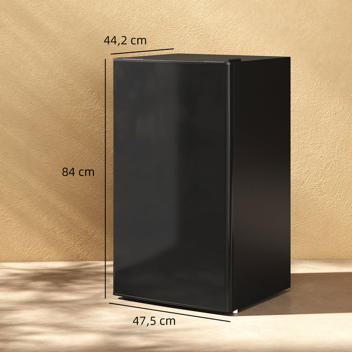 Mini Frigorífico 91L de Capacidade Frigorífico Elétrico Pequeno com Prateleira Ajustável Compartimento Congelador e Porta Reversível Silencioso 41dB 47,5x44,2x84 cm Preto