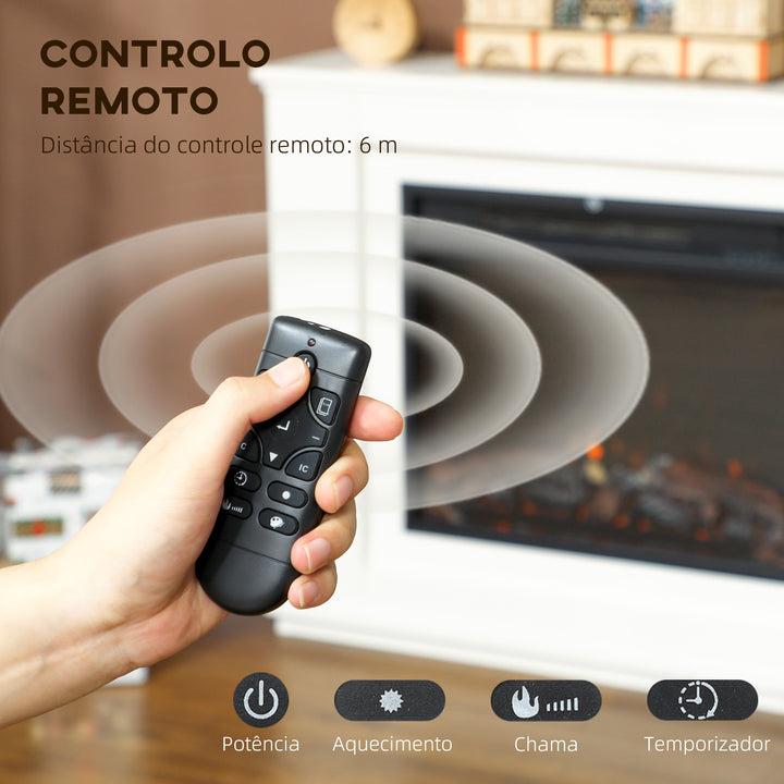Lareira Elétrica com Efeito de Chama de 5 Níveis de Brilho, Luzes LED de 12 Cores, Lareira Decorativa, 1000/2000W, Temporizador, Termóstato Digital, Controlo Remoto, para 30 ?, Branco