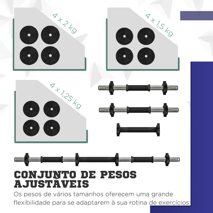 Kit de Halteres 20kg 2 em 1 Jogo de Pesos com Barra de Pesos Pega Antiderrapante para Treino de Força em Casa Ginásio Escritório Preto e Verde