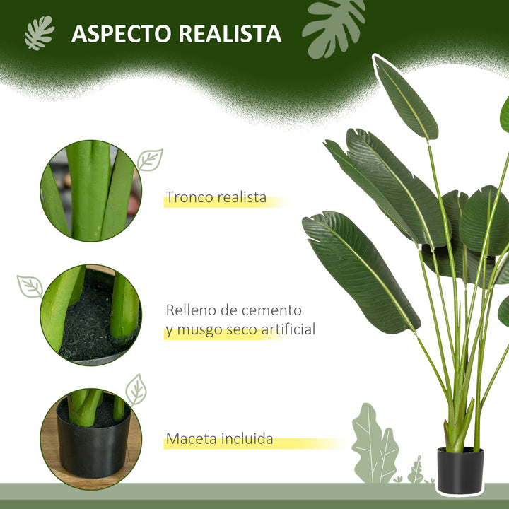 Planta Artificial Bananeira de 160cm com Vaso e 10 Folhas Realistas Planta Tropical Sintética para Decoração em Interior e Exterior Escritório Casa Verde