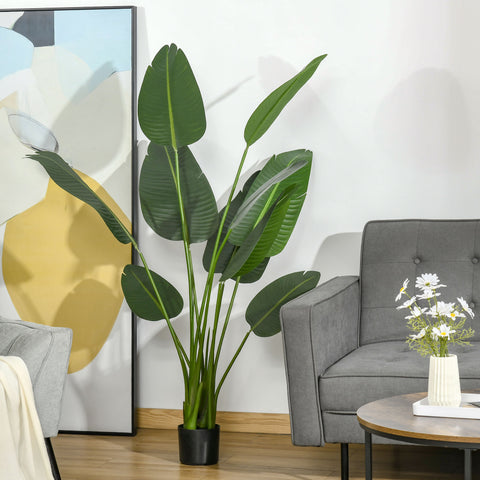 Planta Artificial Bananeira de 160cm com Vaso e 10 Folhas Realistas Planta Tropical Sintética para Decoração em Interior e Exterior Escritório Casa Verde