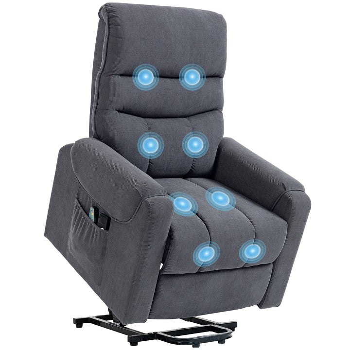 Poltrona de Massagem Relax Poltrona Levanta Pessoas com Reclinação Elétrica em até 135° com Controle Remoto e 8 Zonas de Massagem Estofado em Veludo Cotelê e Acolchoada 83x92x110 cm Cinza