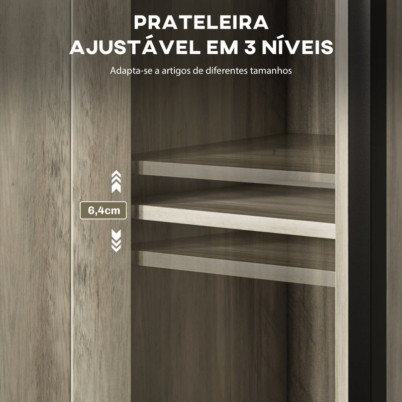 Conjunto de 2 Mesas Auxiliares para Sala de Estar Mesas Auxiliares Indutrial com Porta Magnética e Prateleira Ajustável Mesa de Cabeceira para Dormitório 34x30x80 cm Marom Acinzentado