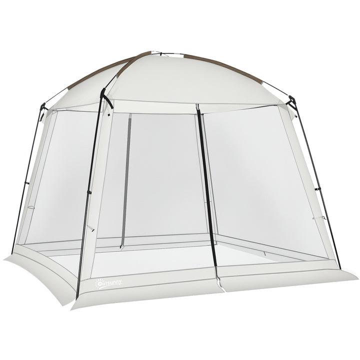 Tenda de Jardim 3x3 m Tenda para 6-8 Pessoas com 4 Mosquiteiras e 2 Portas Proteção UV50+ Inclui Bolsa de Transporte para Pátio Exterior Branco