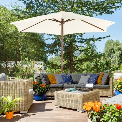 Guarda-sol de Jardim com 6 Varas de Bambu e Poste Destacável Ø250x230 cm