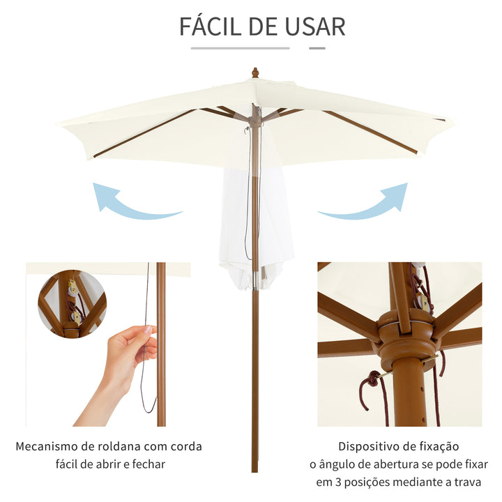 Guarda-sol de Jardim com 6 Varas de Bambu e Poste Destacável Ø250x230 cm