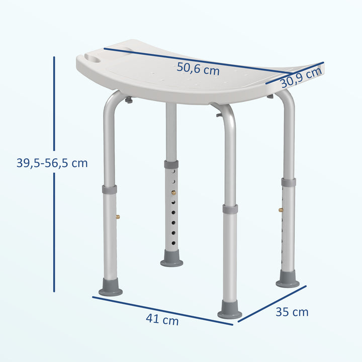 Banco de Duche Banco de Segurança para Duche com Altura Ajustável em 8 Posições com Base de Borracha Antiderrapante 50x50,6x39,5-56,5 cm Branco