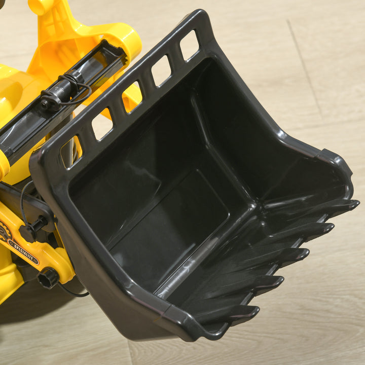 Carro Andador para Crianças de 18 a 48 Meses Escavadora para Crianças com Pá Dianteira Buzina Volante e Compartimento Oculto sob o Assento Carga 30 kg 80x26,5x39 cm Amarelo