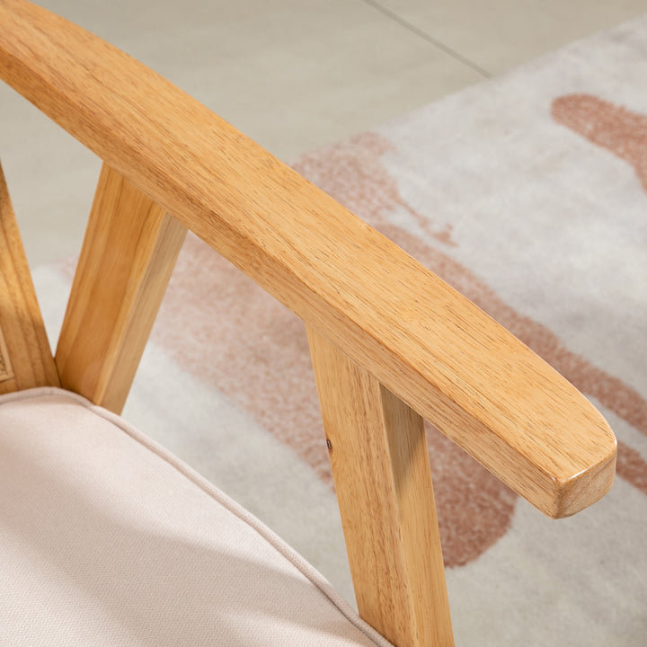 Poltrona de Sala de Estar Poltrona com Apoio para os Braços Encosto em Vime e Estrutura de Madeira de Borracha Poltrona para Dormitório Sala de Estar Carga 120 kg 63x69x78 cm Madeira e Bege