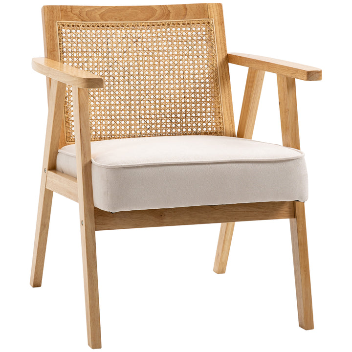 Poltrona de Sala de Estar Poltrona com Apoio para os Braços Encosto em Vime e Estrutura de Madeira de Borracha Poltrona para Dormitório Sala de Estar Carga 120 kg 63x69x78 cm Madeira e Bege