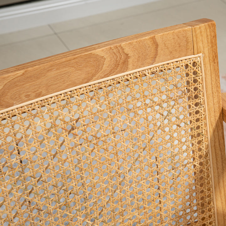 Poltrona de Sala de Estar Poltrona com Apoio para os Braços Encosto em Vime e Estrutura de Madeira de Borracha Poltrona para Dormitório Sala de Estar Carga 120 kg 63x69x78 cm Madeira e Bege