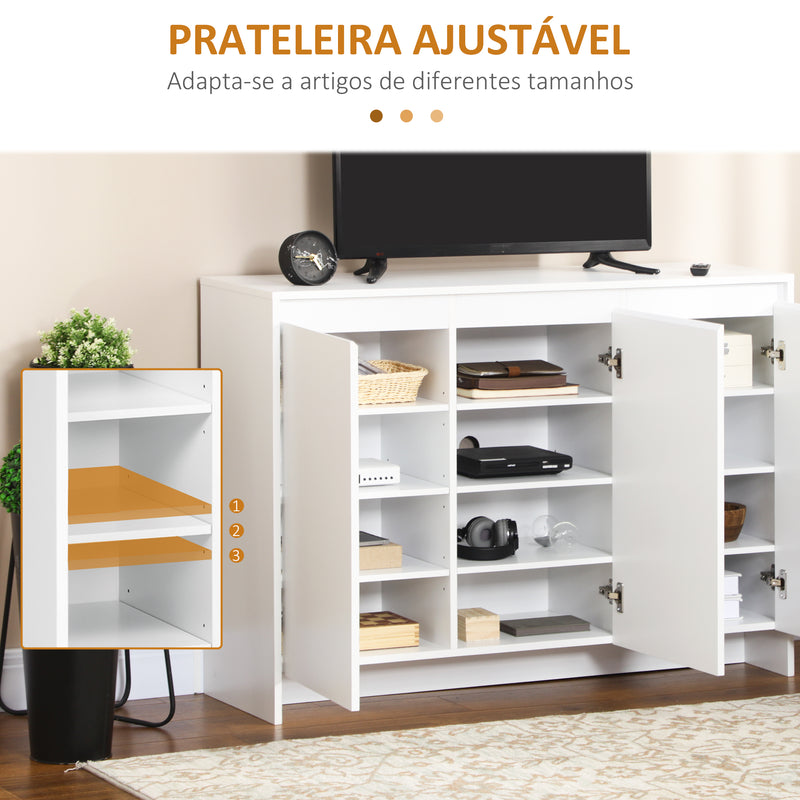 Aparador de Cozinha Moderno com 3 Portas Prateleiras Ajustáveis ??e Suporte para TV com Fecho suave 120x35x85 cm Branco