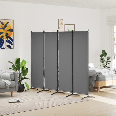 Biombo Separador de Ambientes de 4 Painéis Biombo Dobrável 221x172 cm com Pés Largos Biombo Exterior para Terraço Pátio Jardim Cinza Escuro