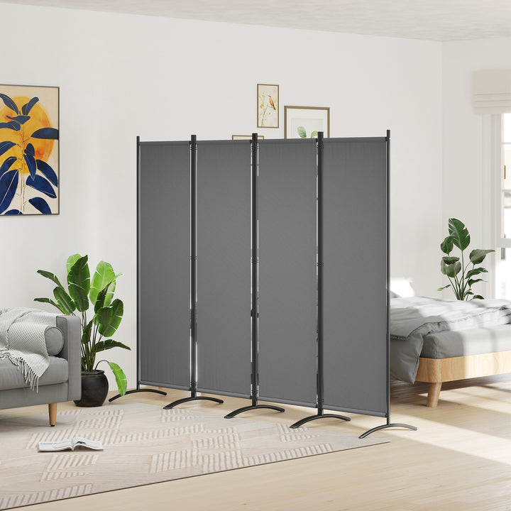 Biombo Separador de Ambientes de 4 Painéis Biombo Dobrável 221x172 cm com Pés Largos Biombo Exterior para Terraço Pátio Jardim Cinza Escuro