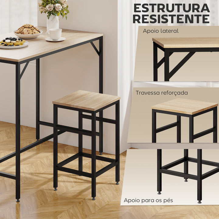 Conjunto de Mesa de Bar com 4 Bancos com Apoio para os Pés Conjunto de Móveis de 5 Peças Mesa de 100x60x88cm e Bancos de 32x32x57cm para Sala de Jantar Cozinha Preto e Carvalho