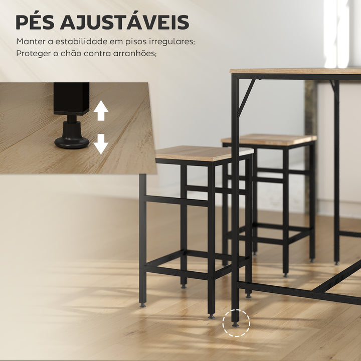 Conjunto de Mesa de Bar com 4 Bancos com Apoio para os Pés Conjunto de Móveis de 5 Peças Mesa de 100x60x88cm e Bancos de 32x32x57cm para Sala de Jantar Cozinha Preto e Carvalho