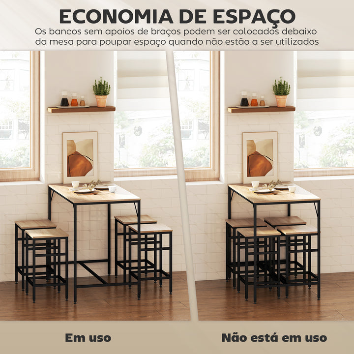Conjunto de Mesa de Bar com 4 Bancos com Apoio para os Pés Conjunto de Móveis de 5 Peças Mesa de 100x60x88cm e Bancos de 32x32x57cm para Sala de Jantar Cozinha Preto e Carvalho