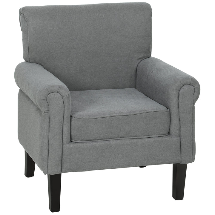 Poltrona Estofada em Tecido Poltrona Relax com Apoio para os Braços Assento Amovível e Lavável Pés de Madeira para Dormitório Estilo Moderno Carga 150kg 79x78x87 cm Cinza Escuro