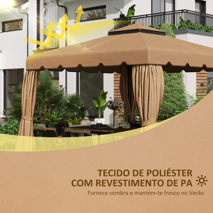 Cobertura de Substituição para Pérgola 300x300 cm Teto de Substituição para Pérgolas Exterior com Duplo Teto e 8 Orifícios de Drenagem Cáqui