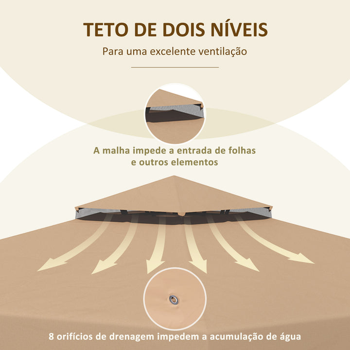 Cobertura de Substituição para Pérgola 300x300 cm Teto de Substituição para Pérgolas Exterior com Duplo Teto e 8 Orifícios de Drenagem Cáqui