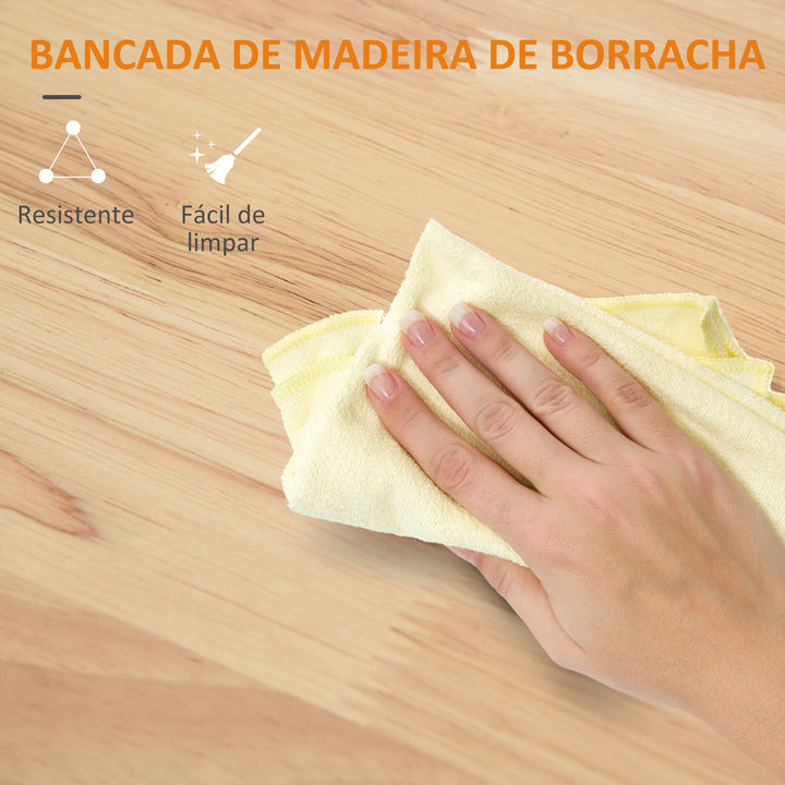 Carrinho de Cozinha com Rodas Carrinho de Cozinha com Bancada Rebatível 3 Gavetas 1 Armário com Prateleira Interior Ajustável e Suporte para Temperos 128,8x75,5x92,5cm Branco e Natural