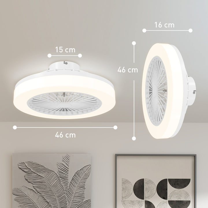 Ventoinha de Teto com Luz LED 40 W Motor DC Revertível Candeeiro Ventoinha de Teto Silencioso com Controlo Remoto 6 Velocidades Temporizador para Sala de Estar Dormitório Ø46x16 cm Branco