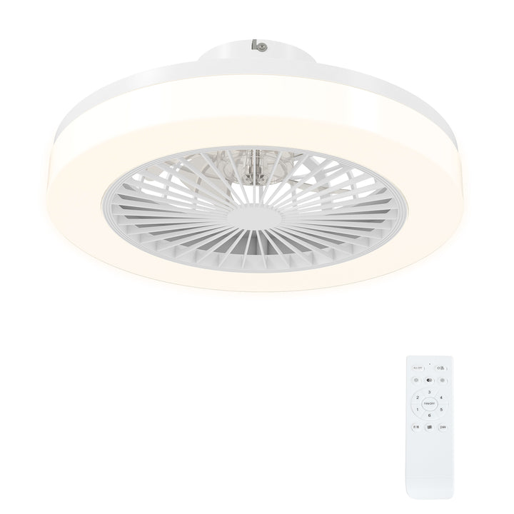 Ventoinha de Teto com Luz LED 40 W Motor DC Revertível Candeeiro Ventoinha de Teto Silencioso com Controlo Remoto 6 Velocidades Temporizador para Sala de Estar Dormitório Ø46x16 cm Branco
