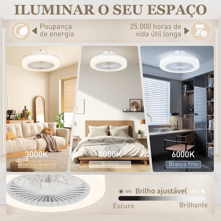Ventoinha de Teto com Luz LED 40 W Motor DC Revertível Candeeiro Ventoinha de Teto Silencioso com Controlo Remoto 6 Velocidades Temporizador para Sala de Estar Dormitório Ø46x16 cm Branco