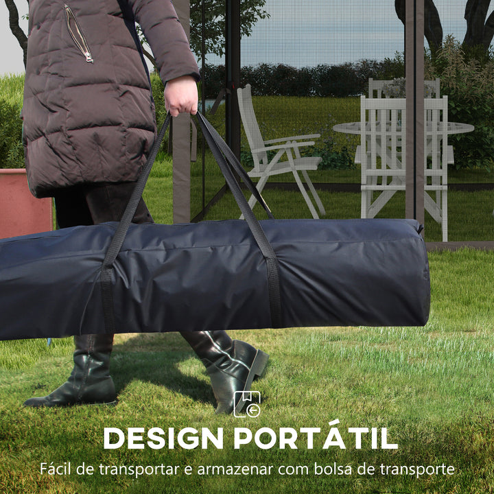 Tenda Dobrável Exterior 325x325x270 cm Tenda de Jardim com Teto Duplo Rede Mosquiteira Amovível e Bolsa de Transporte para Jardim Pátio Cinza