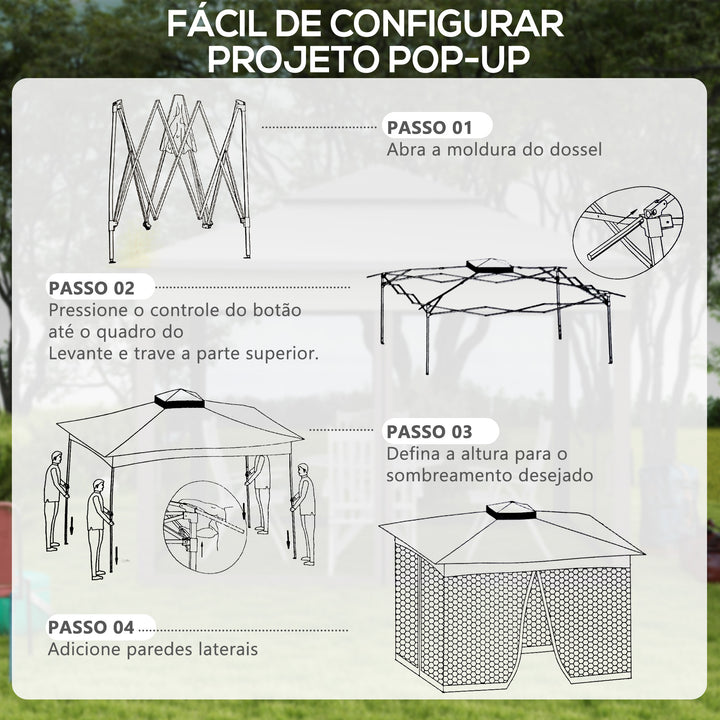 Tenda Dobrável Exterior 325x325x270 cm Tenda de Jardim com Teto Duplo Rede Mosquiteira Amovível e Bolsa de Transporte para Jardim Pátio Cinza