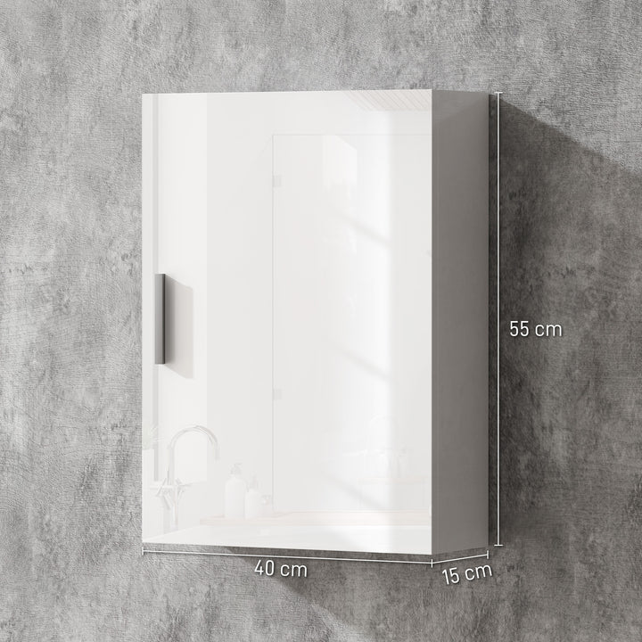 Armário de Casa de Banho Parede Móvel de Casa de Banho Suspenso com Prateleiras Ajustáveis de Vidro Temperado Economia de Espaço para Entrada 40x15x55 cm Branco Brilho