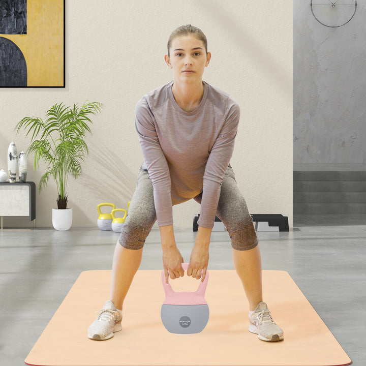 Kettlebell de 12 kg Pesa Russa Preenchida de Areia Metálica e Alça Antiderrapante para Treino de Musculação em Casa Ginásio Ø21x30 cm Rosa
