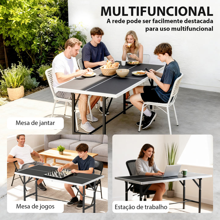 Mini Mesa de Ping Pong Dobrável 152x76 cm Mesa de Ping Pong para Exterior com Rede 2 Raquetes e 3 Bolas Fácil de Transportar Estável para Interior e Exterior Preto